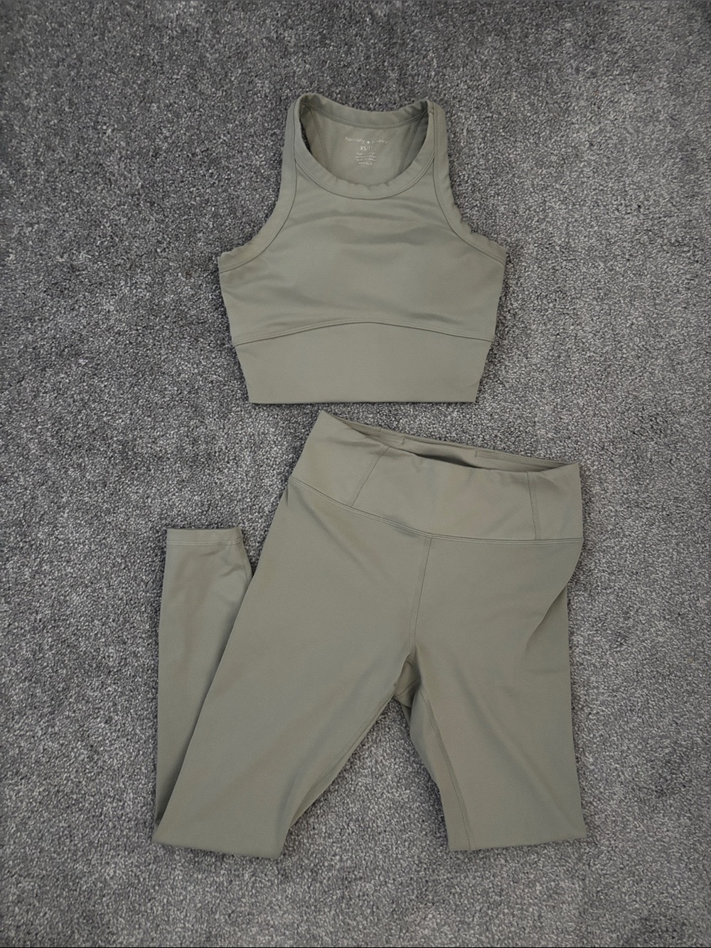 Harmony & Balance | High-Rise Olive Green Active Leggings & Crop Tank Set